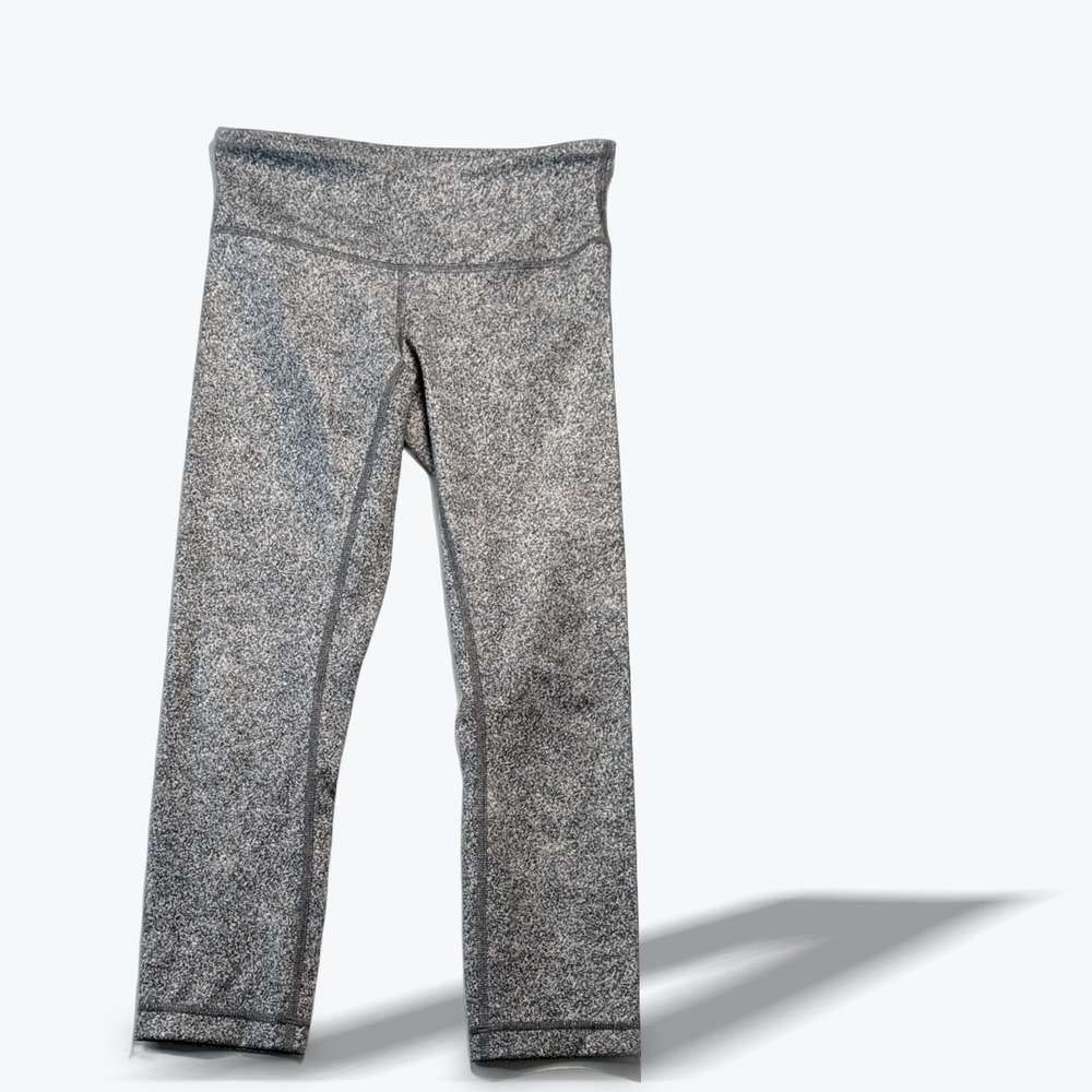 Lululemon Wunder Under Crop Leggings Grey White Space Dye Heathered Yoga Pants 4